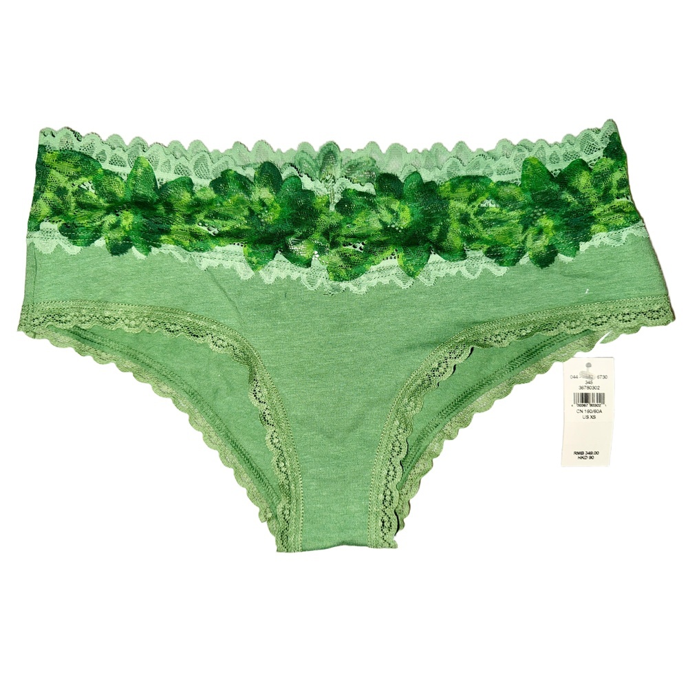 NEW Aerie Green Lace Cotton High Waisted Panties Bikini Underwear Womens Size XS